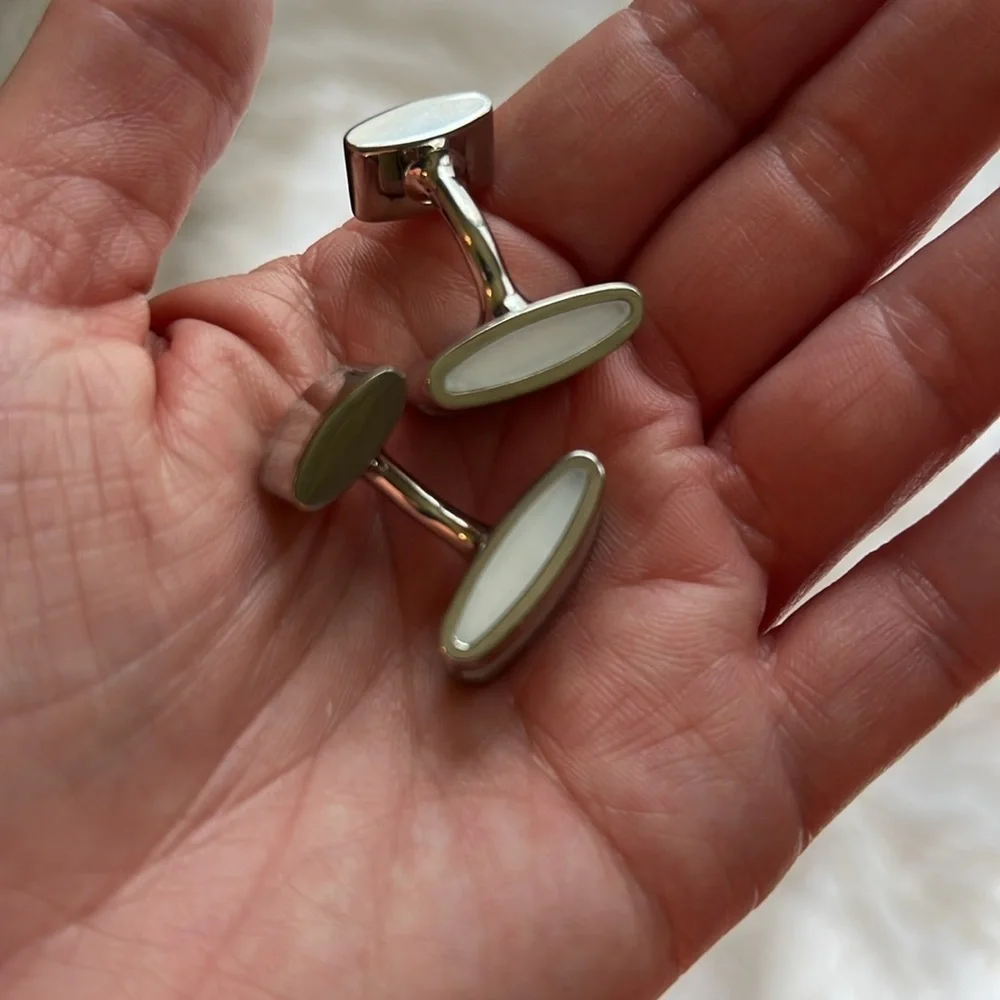 Thomas Pink Silver Mother of Pearl Cuff Links